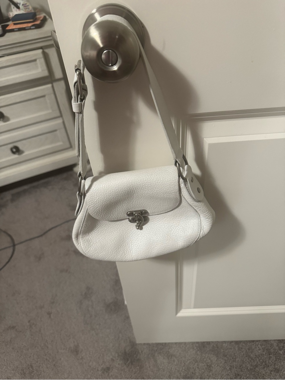 Cynthia Rowley White Pebbled Leather Mini Shoulder Bag with Silver Hardware
